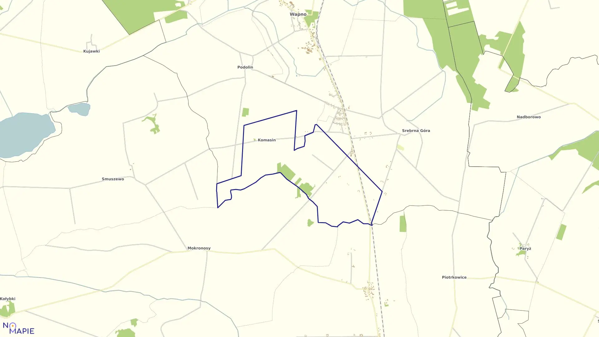 Mapa obrębu KOMASIN w gminie Wapno