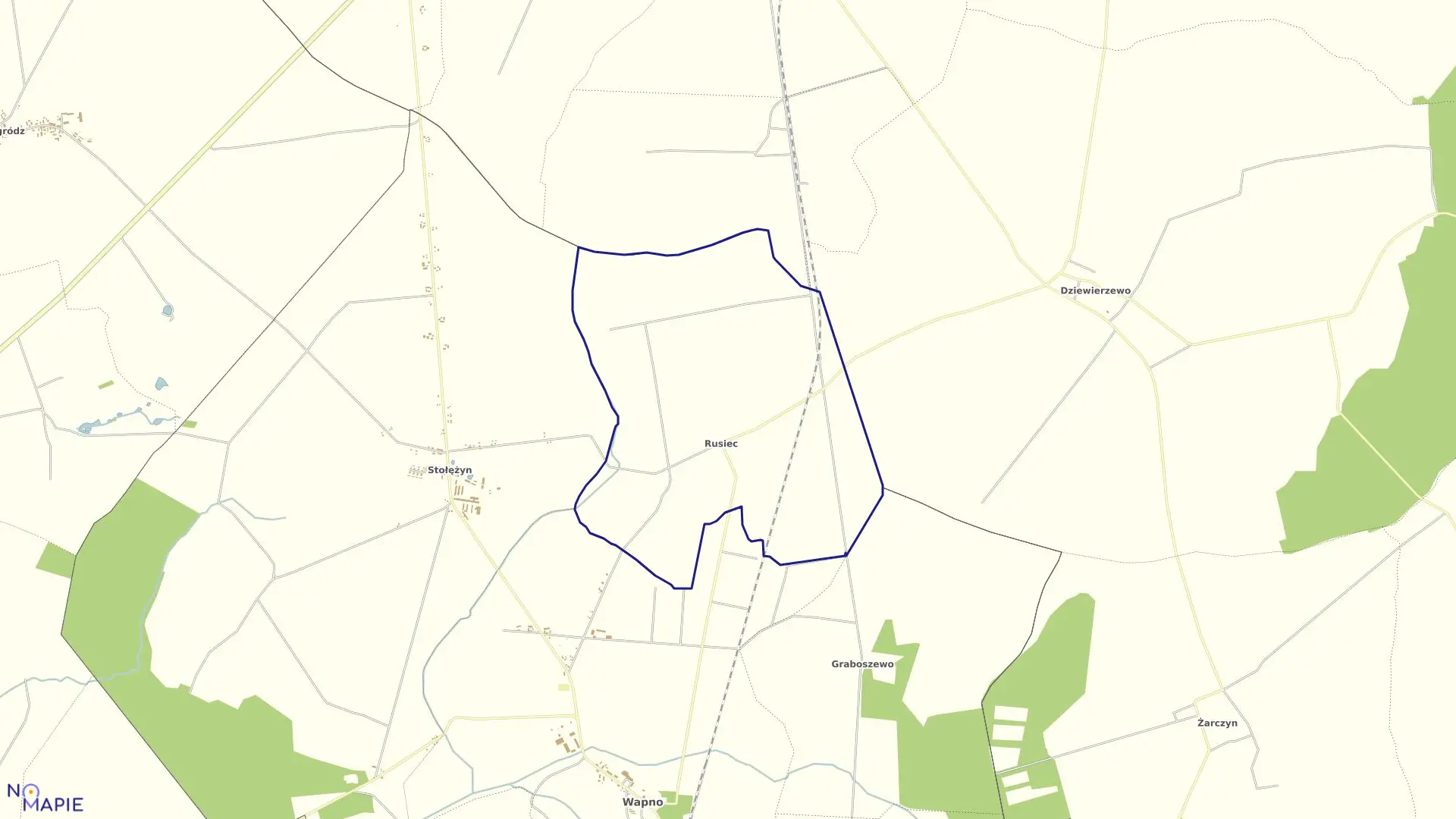 Mapa obrębu RUSIEC w gminie Wapno